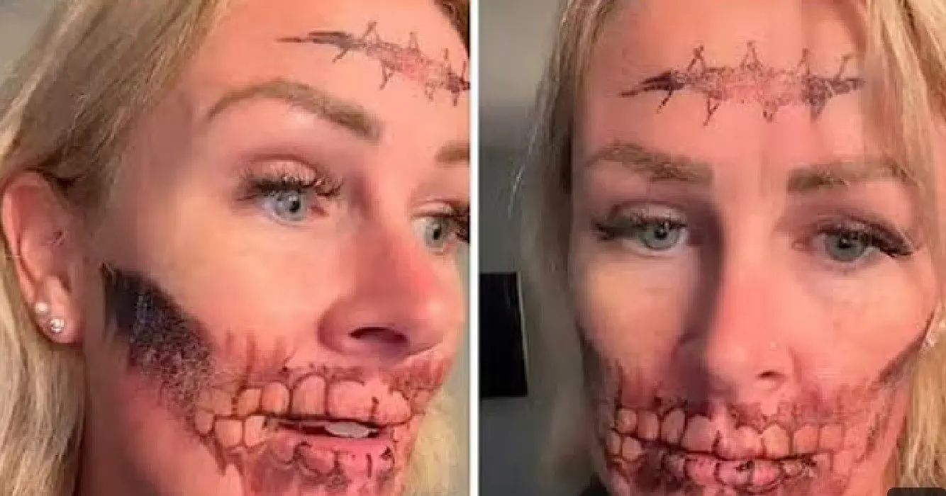 Vrouw schrikt zich kapot als ‘tijdelijke’ Halloween tatoeage niet afwasbaar blijkt