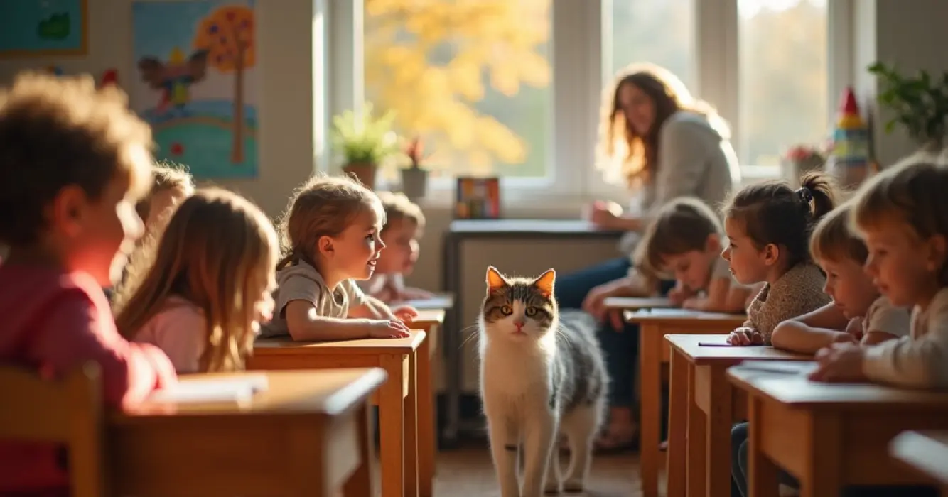 Kat die graag stiekem school binnensluipt krijgt eigen schoolfoto