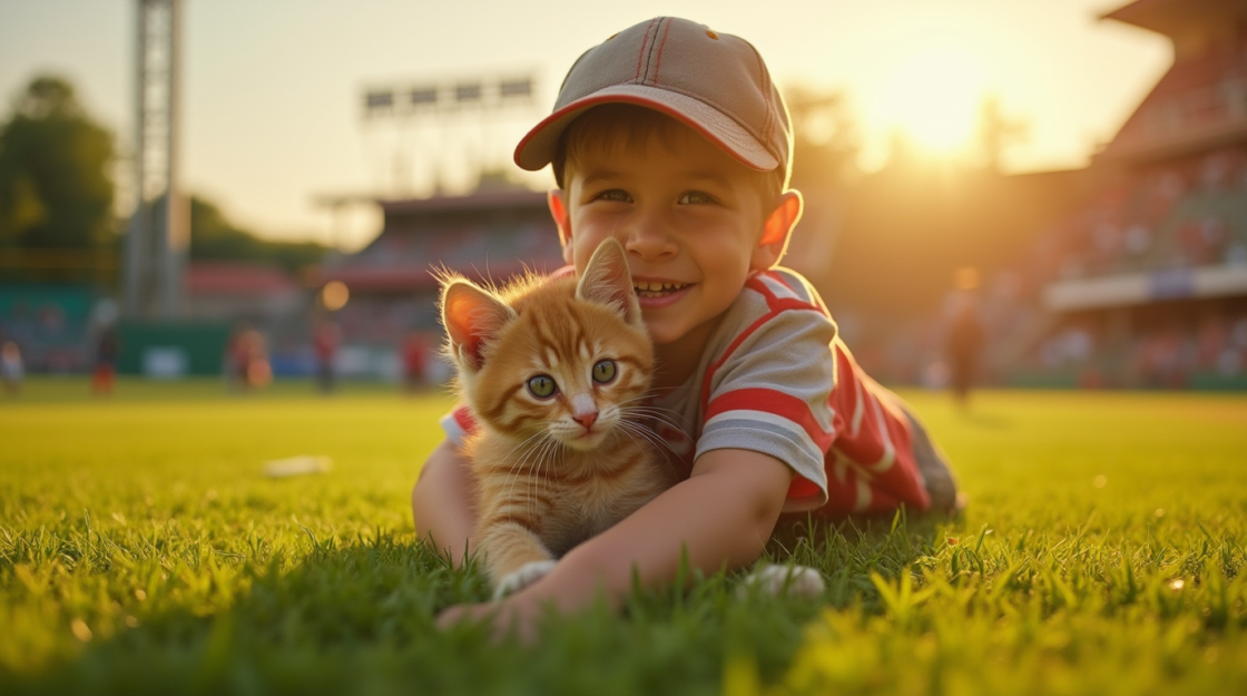 Kitten wordt in veld gevonden en weigert jongen los te laten