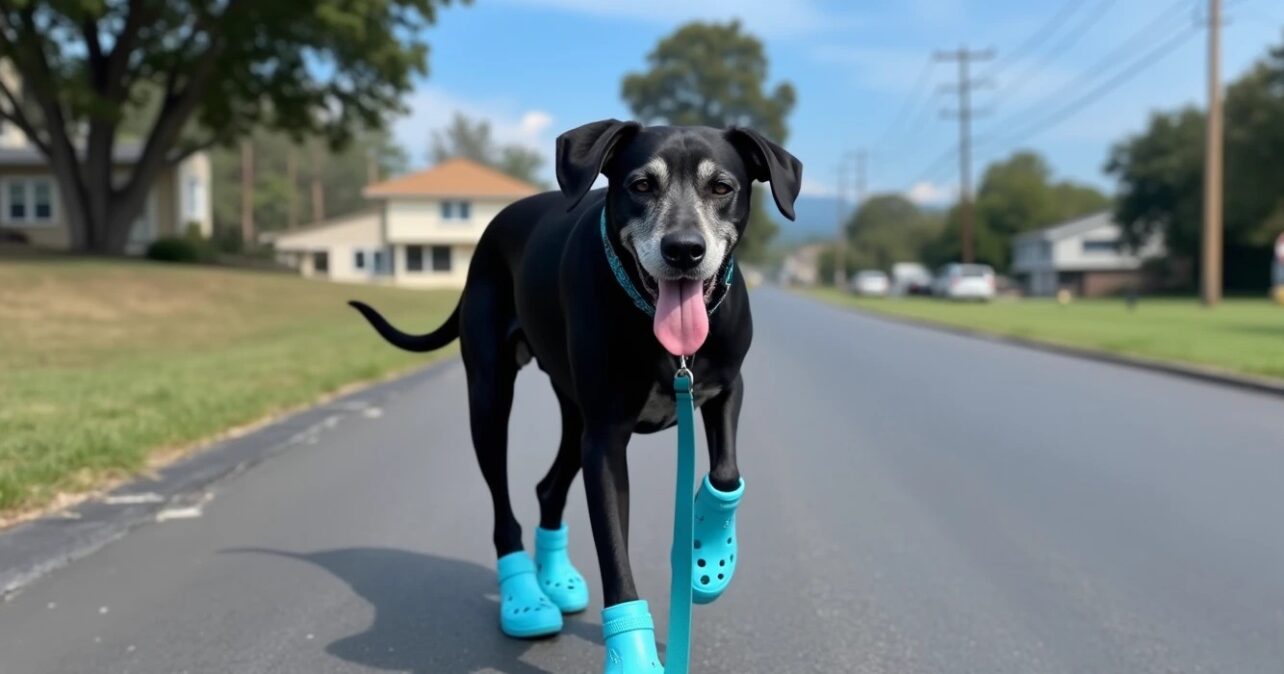 Enorme hond is compleet geobsedeerd met het dragen van ‘Crocs’