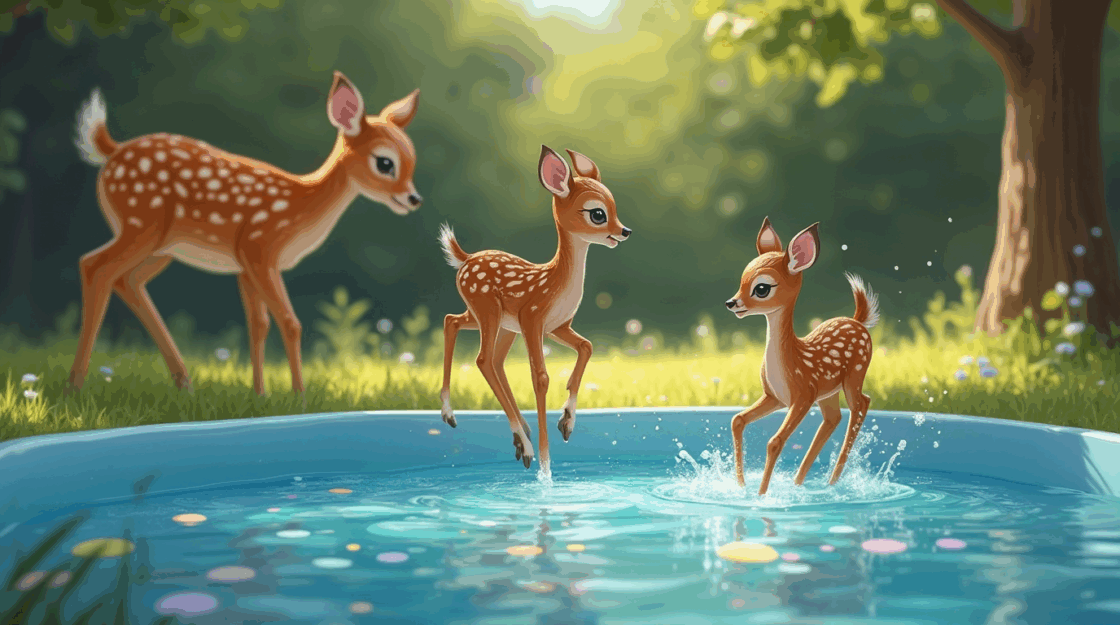 Kinderen blijven kinderen in welke vorm dan ook bambi speelt in peuterzwembadje