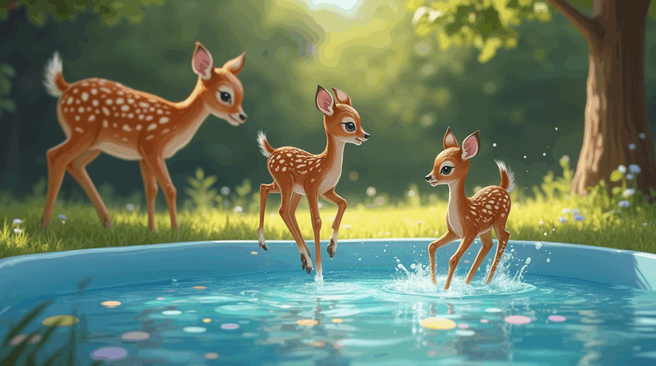 Kinderen blijven kinderen in welke vorm dan ook bambi speelt in peuterzwembadje