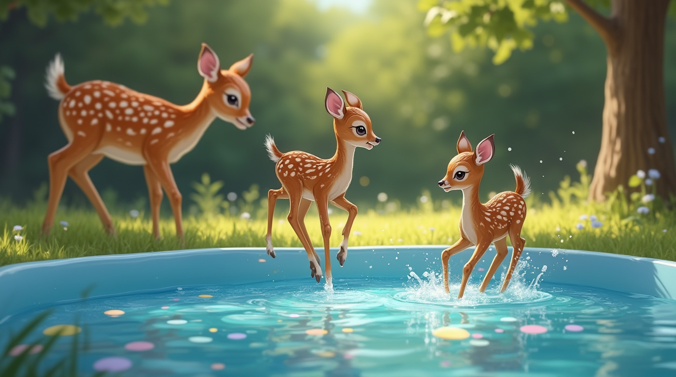 Kinderen blijven kinderen in welke vorm dan ook bambi speelt in peuterzwembadje