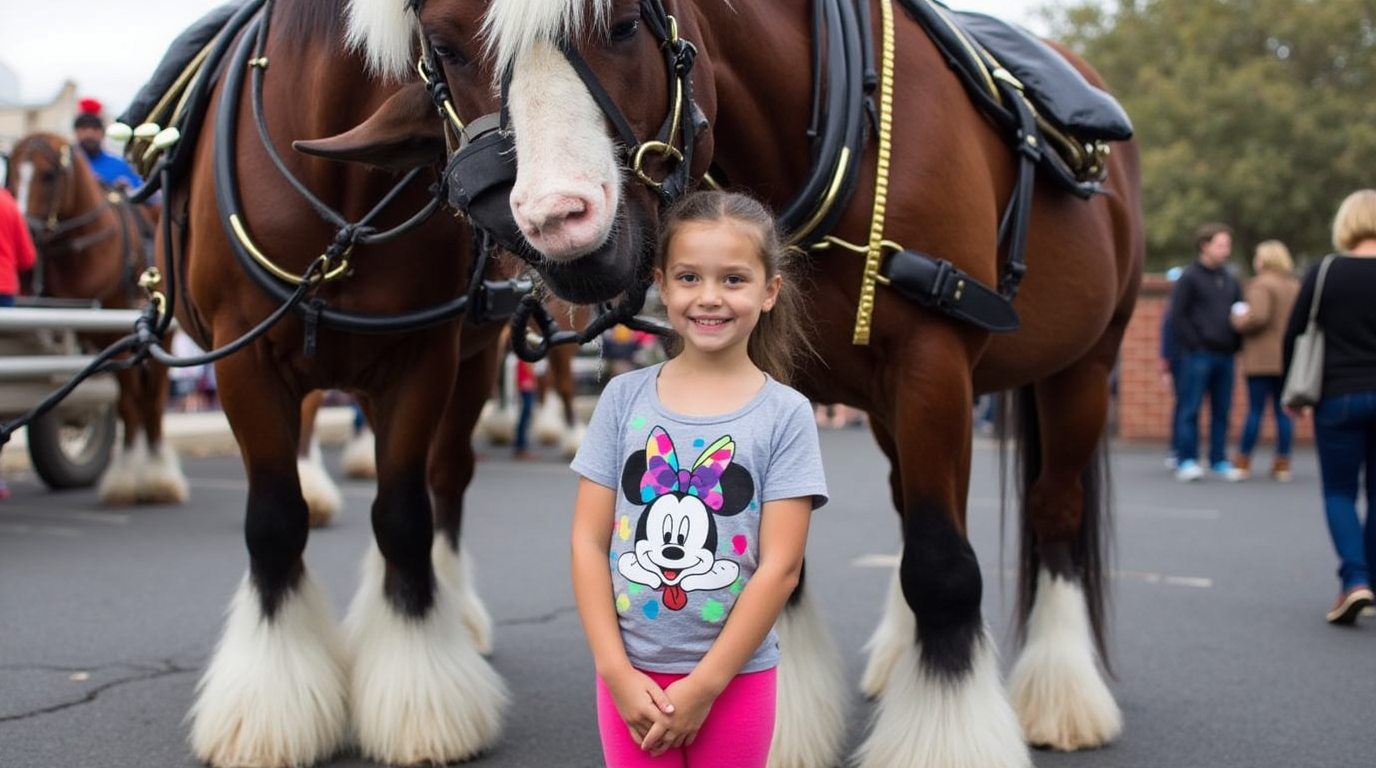 Vader neem foto van dochter met enorm paard en proest het dan uit van het lachen