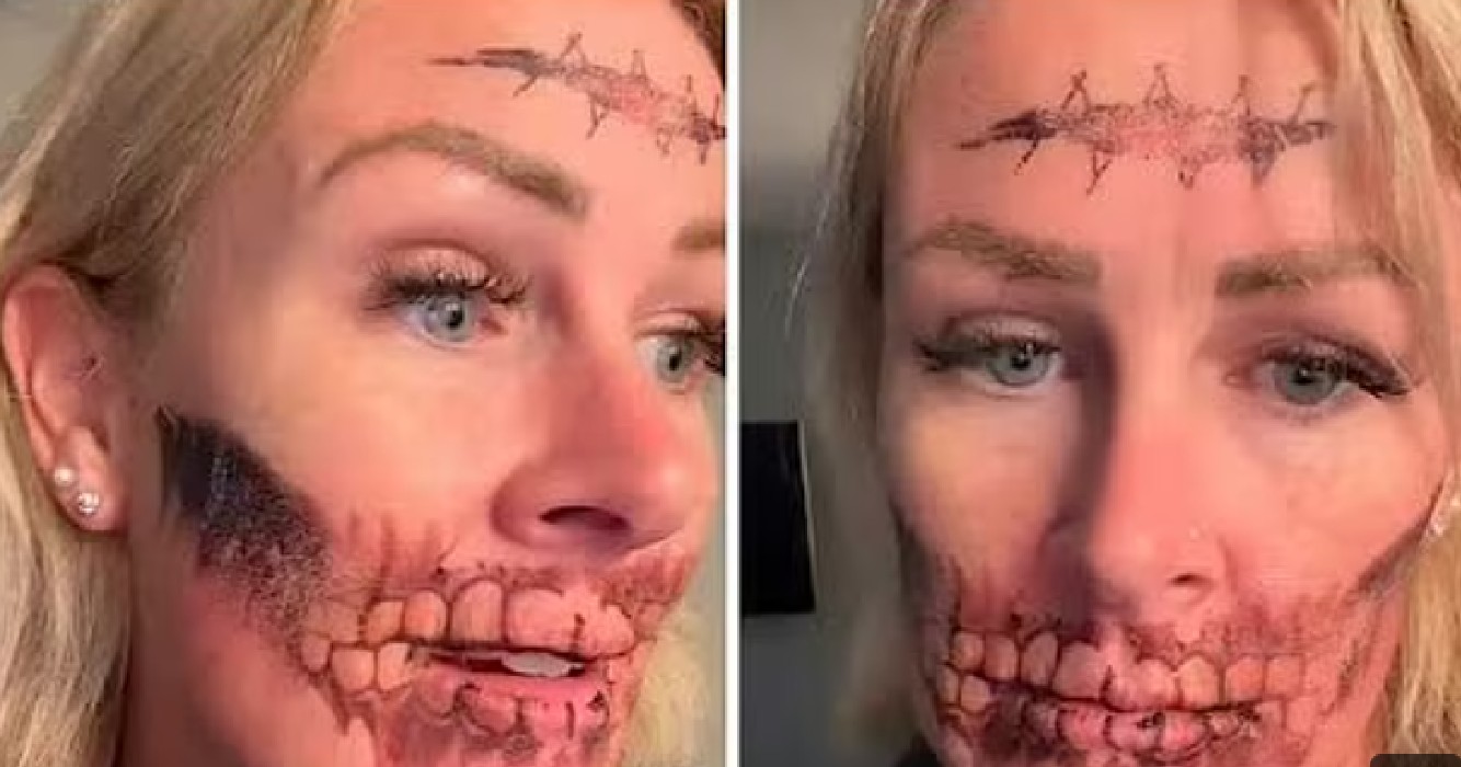Vrouw schrikt zich kapot als ‘tijdelijke’ Halloween tatoeage niet afwasbaar blijkt