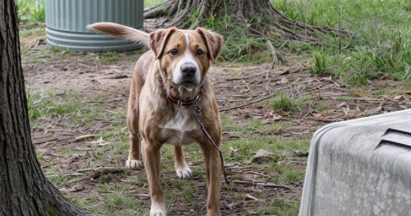 Stel koopt nieuw huis en vindt verlaten hond vastgebonden aan boom door vorige huiseigenaren