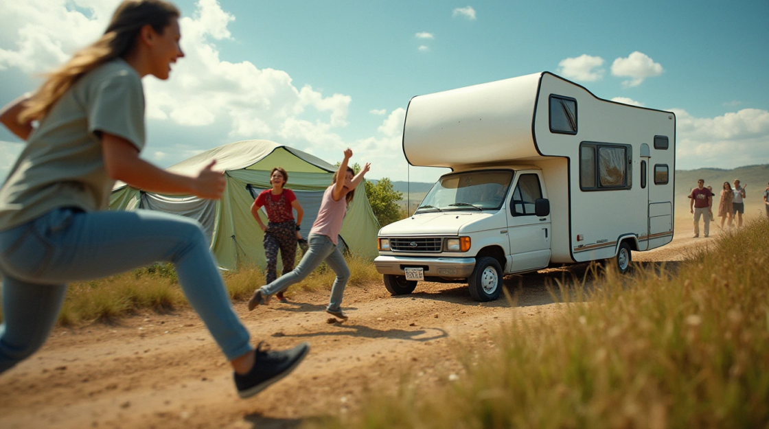 Deze caravan komt los terwijl de familie de camping verlaat, maar dan kiest de caravan zijn eigen weg