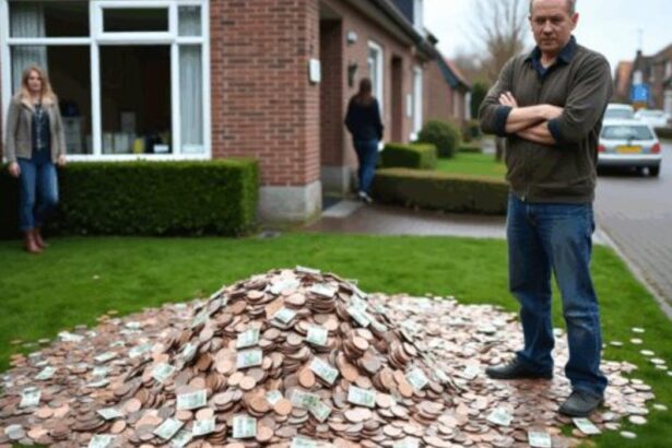 Gefrustreerde vader stort allerlaatste kinderalimentatie in centen op gazon van ex