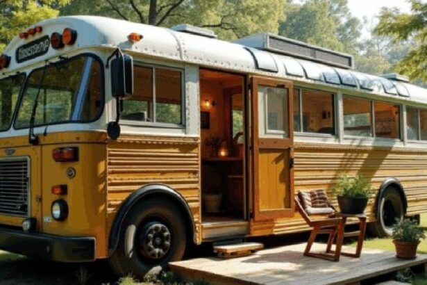 Man stopt met huren om oude bus zonder motor in een tiny house om te toveren